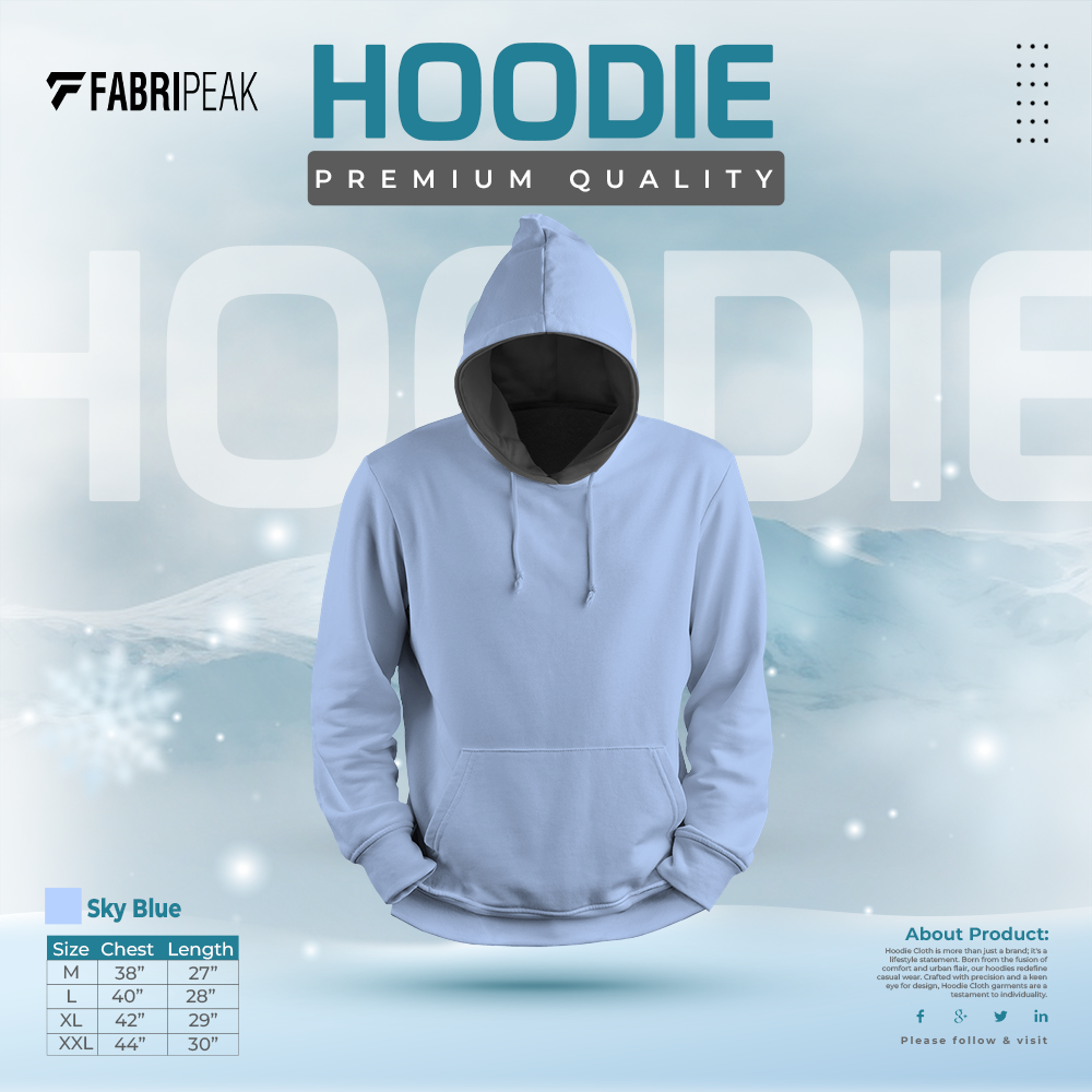 Solid Sky Blue Fabripeak Premium Hoodie